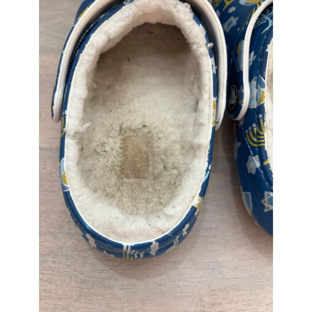 Crocs Hanukkah Classic Lined Clogs Navy Blue Menorah Dreidel Holiday Kids Sz 1